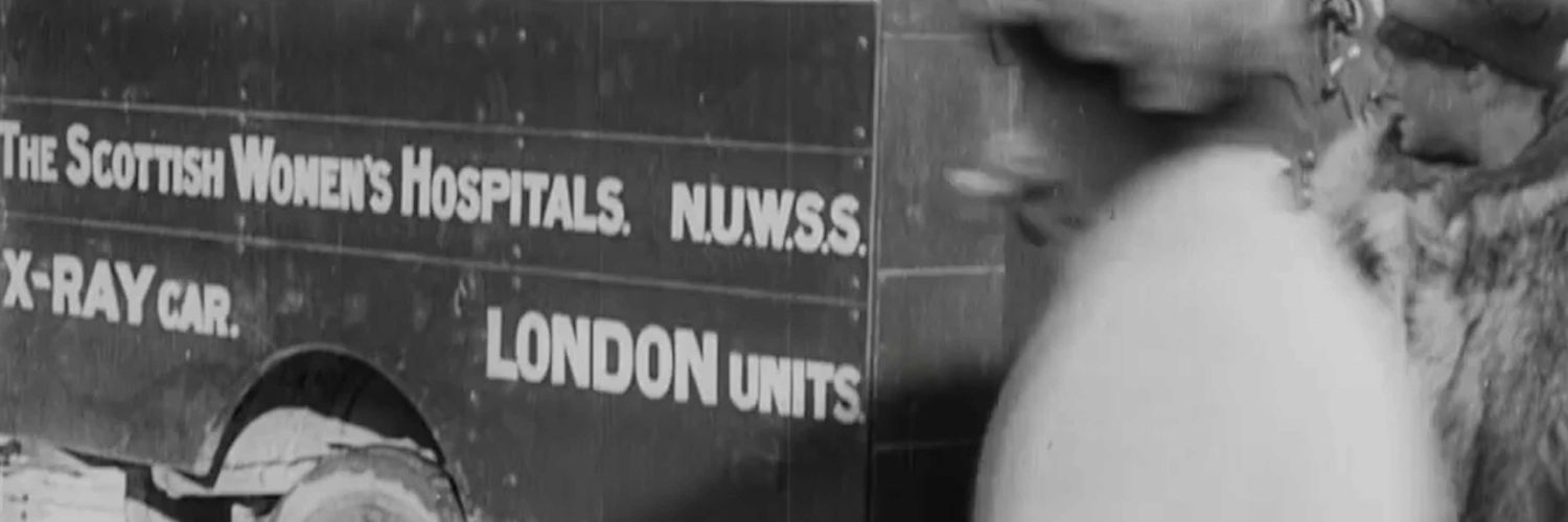 A black and white photograph of a Scottish Women's Hospital X-Ray ambulance.