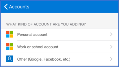 Microsoft account selection list