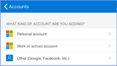 Microsoft account selection list