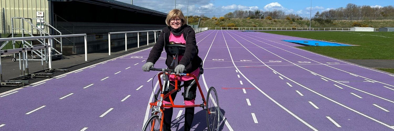 Helen Isserlis on her Frame at athletics track