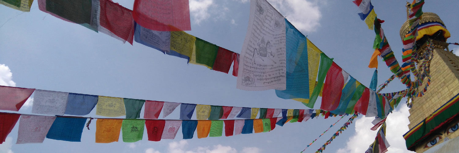 Rows and rows of prayer flags in every colour