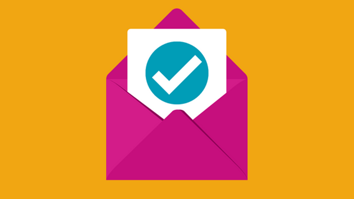 Graphic showing an envelope and tick