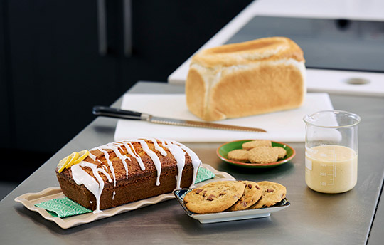 Bakery items including: cake, cookies, oatcakes and bread