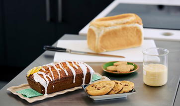 Bakery items including: cake, cookies, oatcakes and bread