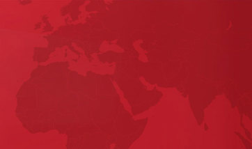 A graphic of the world map in red