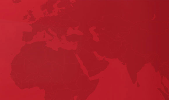 A graphic of the world map in red