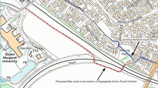 Figure 4.3: New section of Cycle Route (shown in red)  to replace existing (shown in Blue).