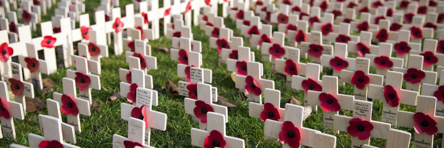 Poppies and crosses in the field of remembrance for Remembrance Day on Princes Street in Edinburgh, 2012.
