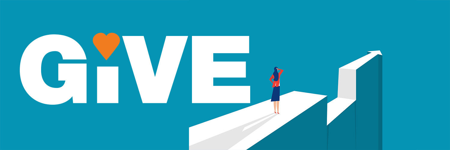Image of Give logo and illustration of figure unsure how to proceed.