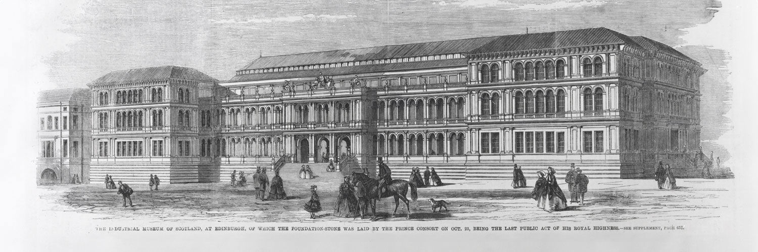 A hand-drawn landscape view of the Royal Museum in Edinburgh. Image © National Museums Scotland