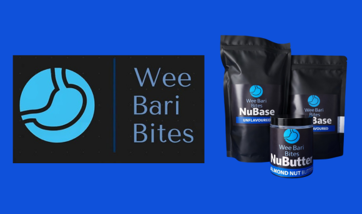 WeeBariBites Logo and two powder sachets and one circular tub